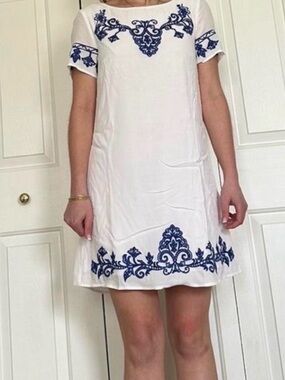 Lulu's White Dress with Navy Trim